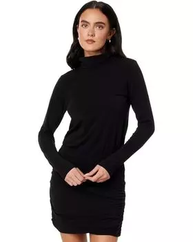 Платье bobi Los Angeles Turtleneck Shirred Skirt Dress, черный