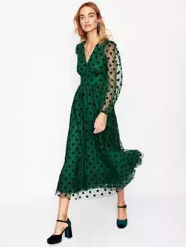 Платье Boden Christina Polka Dot Tulle Midi, зеленый