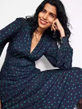 Платье Boden Ivy Polka Dot Smock Midi, цвет navy/green
