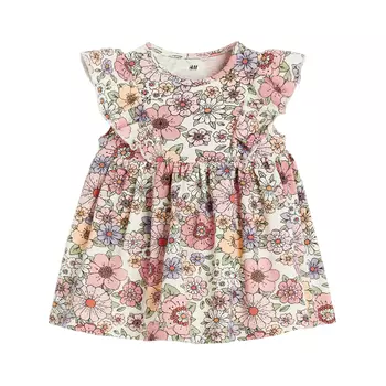 Платье-боди для новорожденных H&amp;M, кремовый/розовые цветы