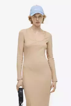 Платье-боди со сборками H&M, бежевый