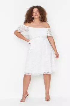 Платье больших размеров – экрю – базовый Trendyol