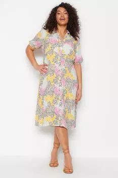 Платье больших размеров - Бежевый - Платье-рубашка Trendyol, бежевый