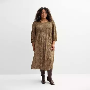 Платье больших размеров Croft & Barrow с присборенным рукавом 3/4, цвет Tan Classy Animal