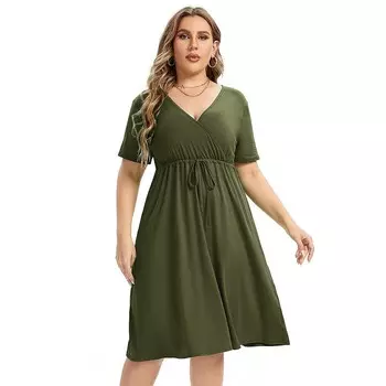 Платье больших размеров для женщин, весеннее повседневное платье-миди с карманом и рукавом MISSKY, цвет Army Green