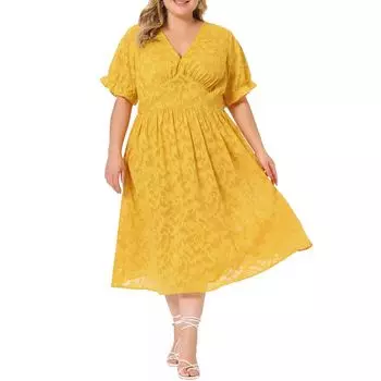 Платье больших размеров для женщин, полупрозрачные платья с пышными рукавами и V-образным вырезом миди Agnes Orinda, серый/синий