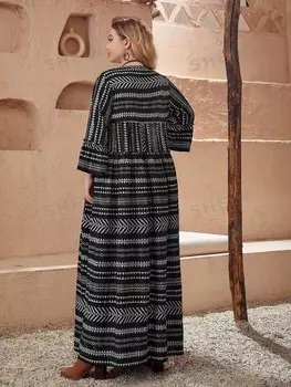 Платье больших размеров EMRY ROSE, геометрический и полосатый принт, рюши по краям, рюши на рукавах Emery Rose, мультиколор