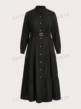 Платье больших размеров Frenchy с Длинными рукавами, передом и рюшами Shein, черный