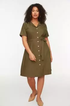 Платье больших размеров – хаки – платье-рубашка Trendyol