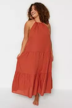 Платье больших размеров – коричневое – шифон Trendyol, коричневый