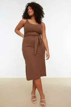 Платье больших размеров – коричневое – шифон Trendyol, коричневый