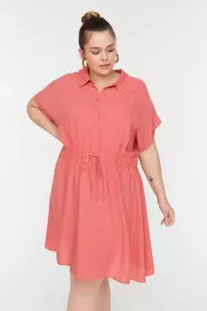 Платье больших размеров – Оранжевый – Платье-рубашка Trendyol
