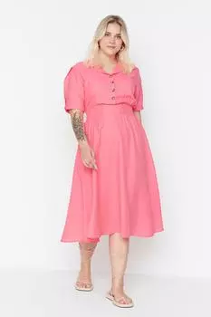 Платье больших размеров - Розовый - А-силуэт Trendyol, розовый