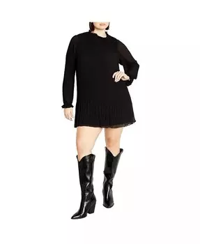 Платье больших размеров с оборками и складками CITY CHIC, черный