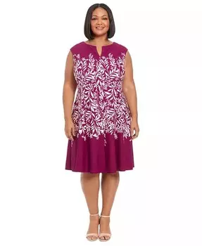 Платье больших размеров с разрезом и расклешенным вырезом с принтом London Times, красный