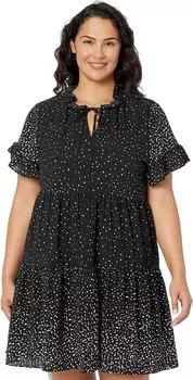 Платье больших размеров с рюшами и рукавами DKNY, цвет Black/Cream