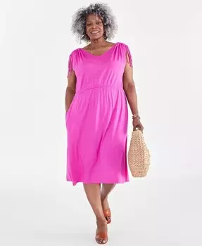 Платье больших размеров с V-образным вырезом и гофрированными рукавами Style & Co, фиолетовый