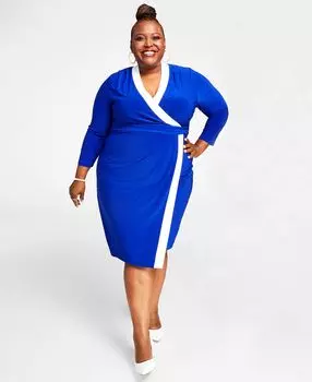 Платье больших размеров с v-образным вырезом и длинными рукавами Kasper, мульти