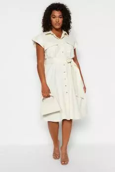 Платье больших размеров – Серый – Платье-рубашка Trendyol