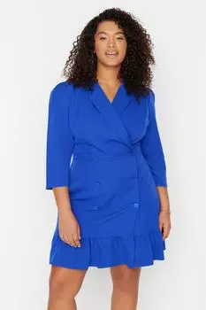 Платье больших размеров – Синий – Платье-блейзер Trendyol
