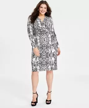Платье больших размеров со змеиным принтом и запахом I.N.C. International Concepts, серый