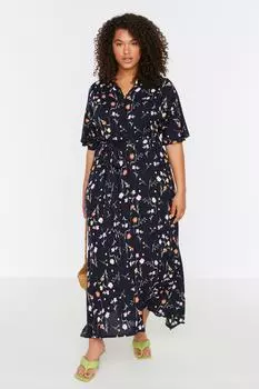 Платье больших размеров - Темно-синий - А-силуэт Trendyol, темно-синий