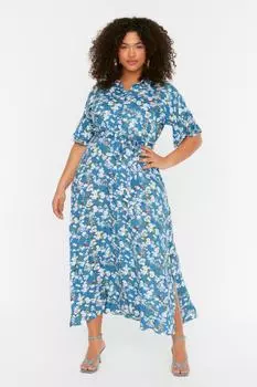 Платье больших размеров - Темно-синий - А-силуэт Trendyol, темно-синий
