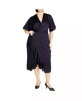 Платье большого размера с мягкими оборками CITY CHIC, синий