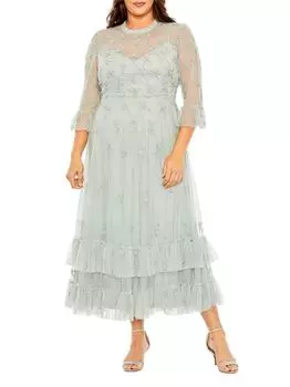 Платье большого размера с высоким вырезом и декором развевается Mac Duggal