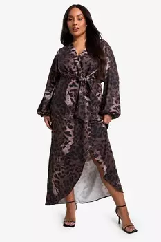 Платье Boohoo с леопардовым принтом и завязками, коричневый