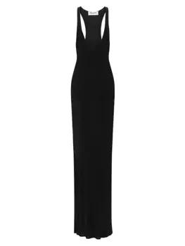 Платье-борцовка из блестящего трикотажа Saint Laurent, черный