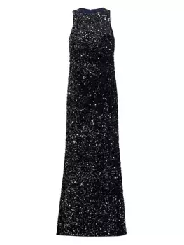 Платье-борцовка с пайетками Badgley Mischka, синий