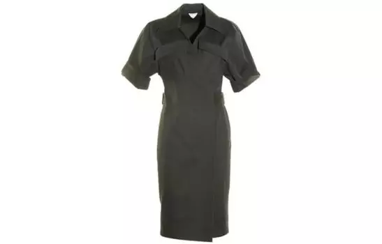 Платье Bottega Veneta с короткими рукавам, темно-зеленый