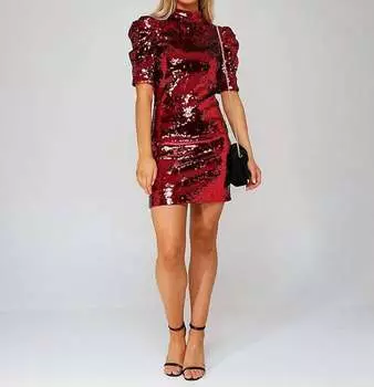 Платье Brenna Sequin с пышными рукавами, красное в бордо alice + olivia