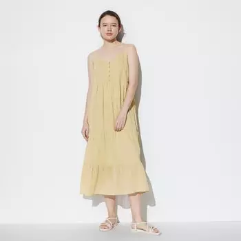 Платье-бретелька из мятого хлопка (стандартная длина 113,5-124см) UNIQLO, бежевый