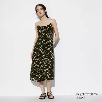 Платье-бретелька с принтом UNIQLO, черный