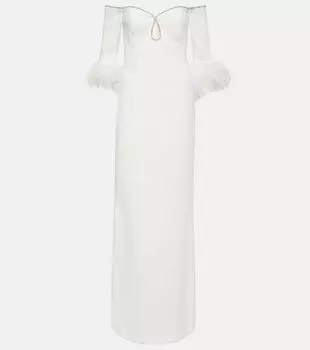Платье Bridal Plume из крепа с отделкой перьями REBECCA VALLANCE, белый