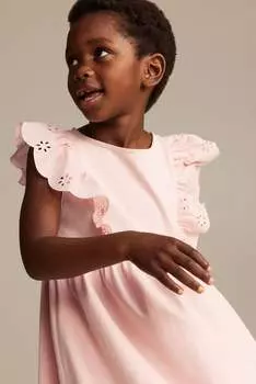 Платье broderie anglaise с оборками H&M, розовый