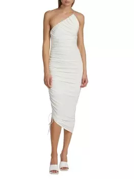 Платье Brynn Cinq À Sept миди на одно плечо с рюшами, белый