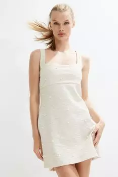 Платье букле с жемчужным декором H&M, белый