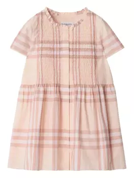 Платье Burberry Kids из хлопка с принтом в клетку, розовый