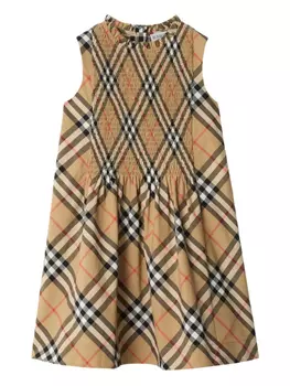 Платье Burberry Kids из поплина в клетку, нейтральный