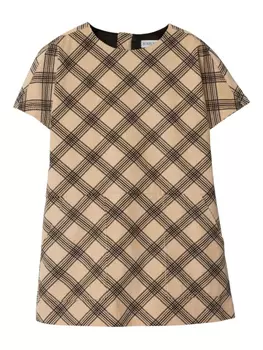 Платье Burberry Kids в клетку из вельвета, нейтральный