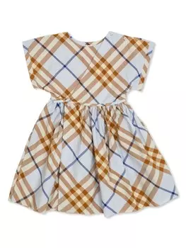 Платье Burberry Kids в винтажную клетку, синий