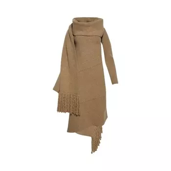 Платье Burberry Wool Blend Scarf Dress Maple, желто-коричневый