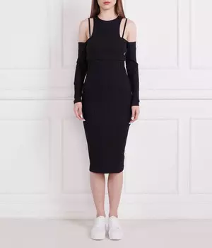 Платье Calvin Klein Jeans в рубчик с голыми плечами, черный