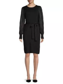 Платье Calvin Klein с пышными рукавами и поясом, черный