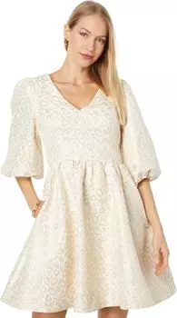 Платье Calyssa с рукавами 3/4 Lilly Pulitzer, цвет Gold Dazzle Leopard Jacquard