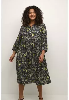 Платье Camisero Kaffe Curve KCEVERA, цветочный принт черно-желтый лайм