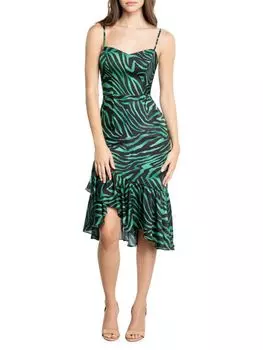 Платье Cantrelle с зебровым принтом Dress The Population, цвет Green Black